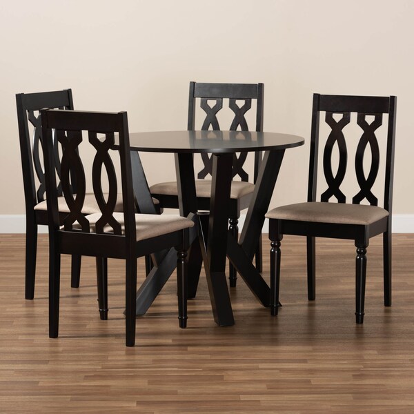Baxton Studio Anise Sand Upholstered and Dark Brown Finished Wood 5-Piece Dining Set - 169-9733-10900