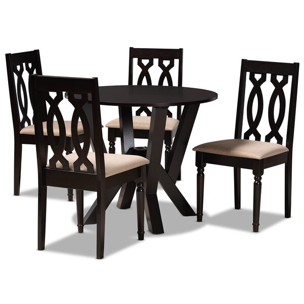 Baxton Studio Anise Sand Upholstered and Dark Brown Finished Wood 5-Piece Dining Set - 169-9733-10900