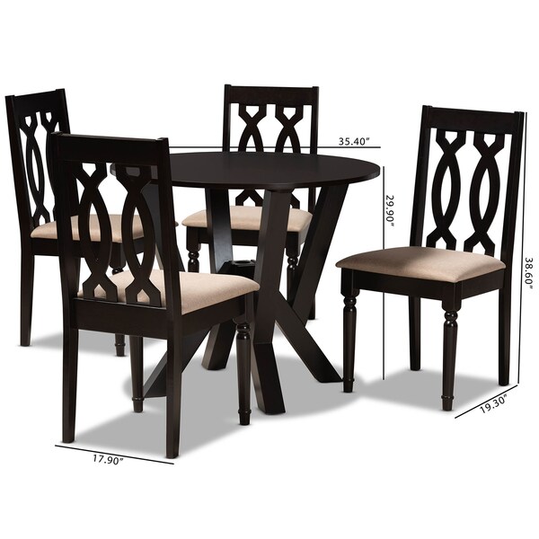 Baxton Studio Anise Sand Upholstered and Dark Brown Finished Wood 5-Piece Dining Set - 169-9733-10900