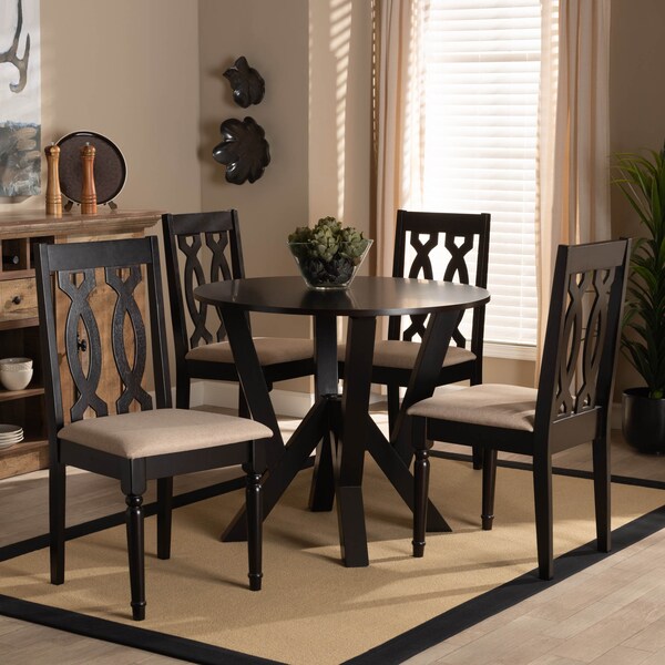 Baxton Studio Anise Sand Upholstered and Dark Brown Finished Wood 5-Piece Dining Set - 169-9733-10900
