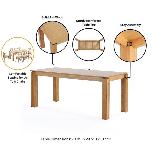 Manhattan Comfort Rectangle Dining Set of 7 W/ Hamlet Chairs, 70.86 in L, American Solid Ash Wood, Nature - 6-DT02DCCA03-NA