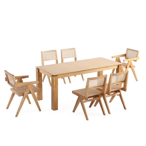 Manhattan Comfort Rectangle Dining Set of 7 W/ Hamlet Chairs, 70.86 in L, American Solid Ash Wood, Nature - 6-DT02DCCA03-NA