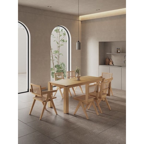 Manhattan Comfort Rectangle Dining Set of 7 W/ Hamlet Chairs, 70.86 in L, American Solid Ash Wood, Nature - 6-DT02DCCA03-NA