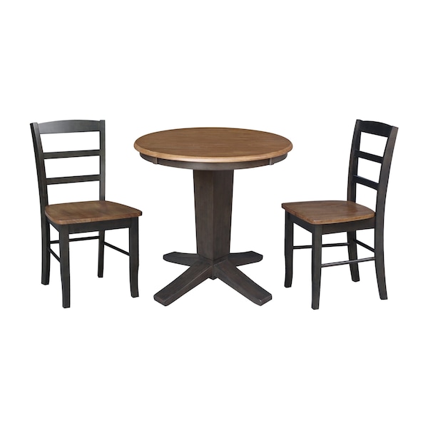 International Concepts 30 in. Solid Wood Round Top Dining Table with 2 Chairs in Washed Coal - K45-30RT-23B-C2-2