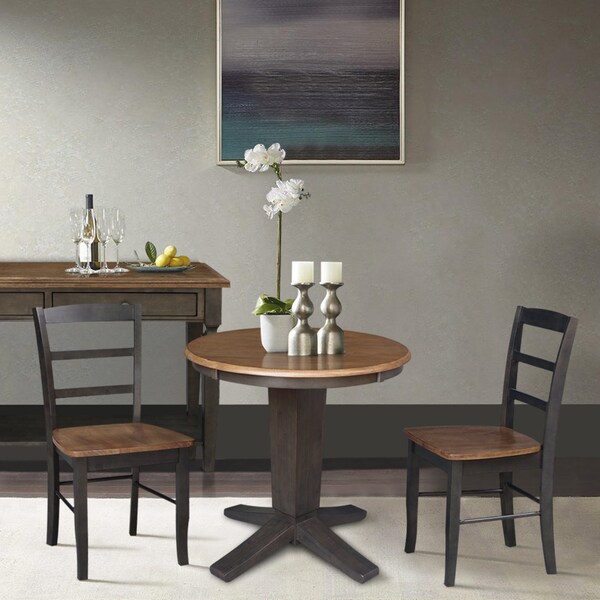 International Concepts 30 in. Solid Wood Round Top Dining Table with 2 Chairs in Washed Coal - K45-30RT-23B-C2-2