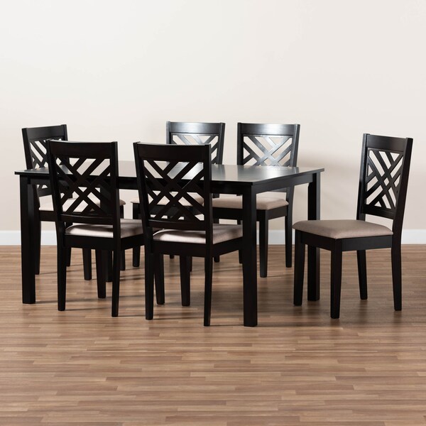 Baxton Studio Caron Sand Upholstered Espresso Brown Finished Wood 7-Piece Dining Set - 162-10525-10519