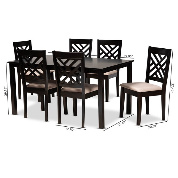Baxton Studio Caron Sand Upholstered Espresso Brown Finished Wood 7-Piece Dining Set - 162-10525-10519