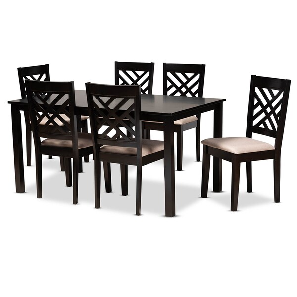 Baxton Studio Caron Sand Upholstered Espresso Brown Finished Wood 7-Piece Dining Set - 162-10525-10519