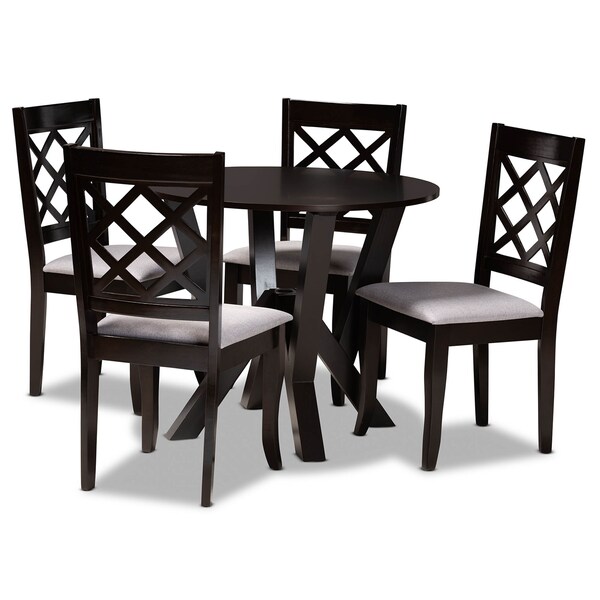 Baxton Studio Adina Grey Upholstered and Dark Brown Finished Wood 5-Piece Dining Set - 173-9726-10900
