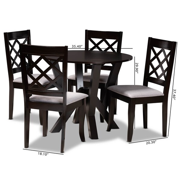 Baxton Studio Adina Grey Upholstered and Dark Brown Finished Wood 5-Piece Dining Set - 173-9726-10900