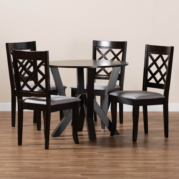 Baxton Studio Adina Grey Upholstered and Dark Brown Finished Wood 5-Piece Dining Set - 173-9726-10900