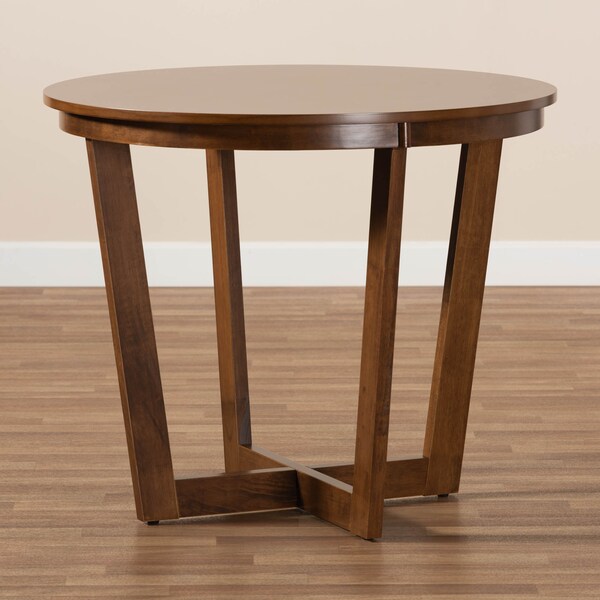 Baxton Studio Alayna Walnut Brown Finished 35-Inch-Wide Round Wood Dining Table - 169-10897