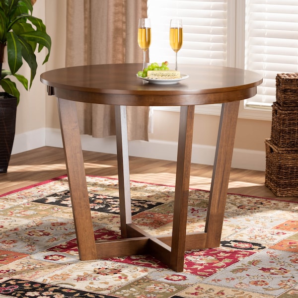 Baxton Studio Alayna Walnut Brown Finished 35-Inch-Wide Round Wood Dining Table - 169-10897