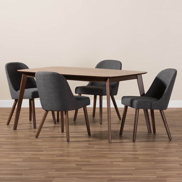 Baxton Studio Cody Dark Grey Upholstered Walnut Finished Wood 5-Piece Dining Set - 144-7942-7946