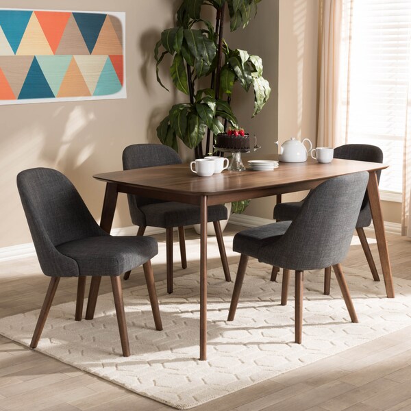 Baxton Studio Cody Dark Grey Upholstered Walnut Finished Wood 5-Piece Dining Set - 144-7942-7946