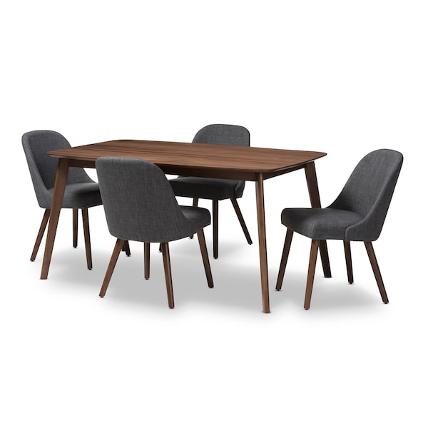 Baxton Studio Cody Dark Grey Upholstered Walnut Finished Wood 5-Piece Dining Set - 144-7942-7946