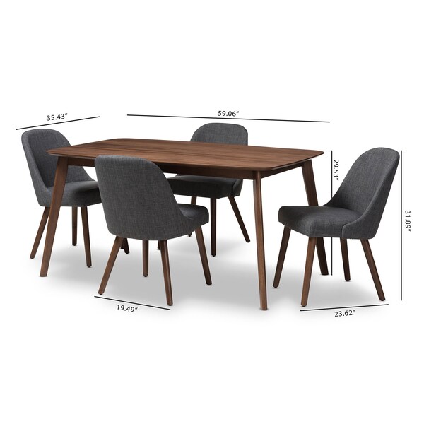 Baxton Studio Cody Dark Grey Upholstered Walnut Finished Wood 5-Piece Dining Set - 144-7942-7946