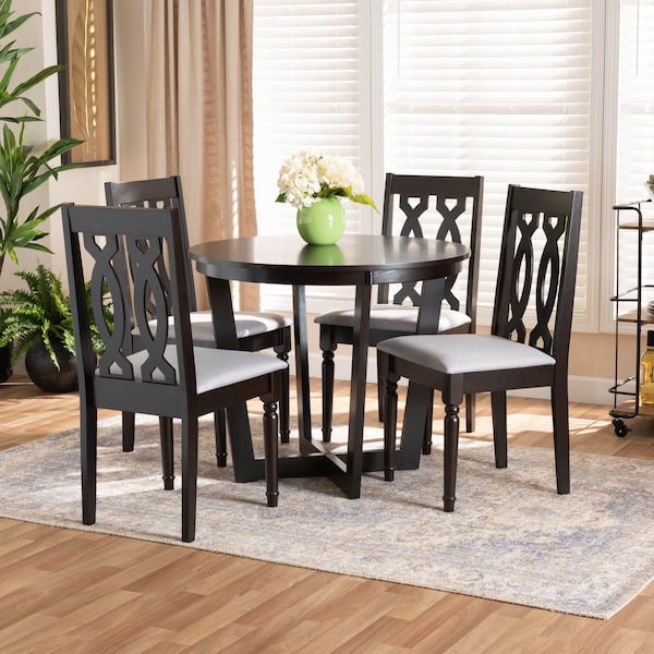 Baxton Studio Julie Grey Upholstered and Dark Brown Finished Wood 5-Piece Dining Set - 170-9734-10898