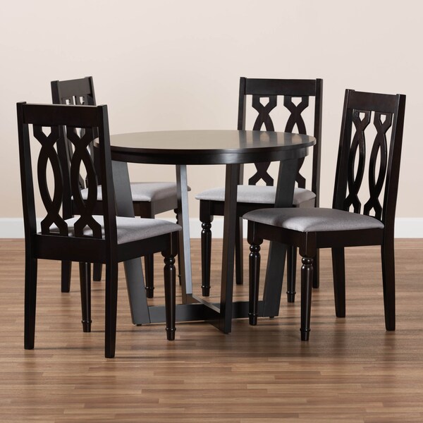 Baxton Studio Julie Grey Upholstered and Dark Brown Finished Wood 5-Piece Dining Set - 170-9734-10898