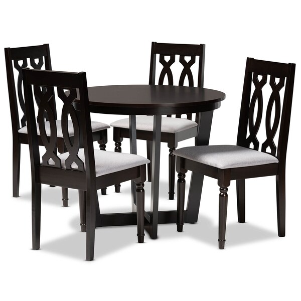 Baxton Studio Julie Grey Upholstered and Dark Brown Finished Wood 5-Piece Dining Set - 170-9734-10898