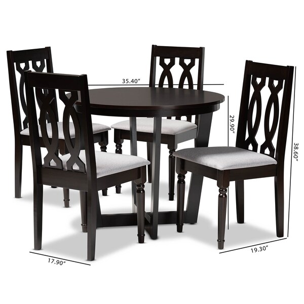 Baxton Studio Julie Grey Upholstered and Dark Brown Finished Wood 5-Piece Dining Set - 170-9734-10898
