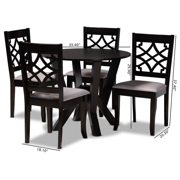 Baxton Studio Alisa Grey Upholstered and Dark Brown Finished Wood 5-Piece Dining Set - 172-9728-10900