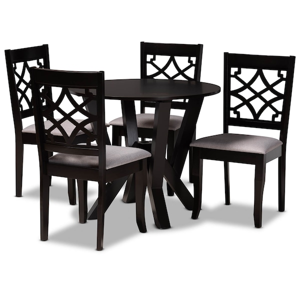 Baxton Studio Alisa Grey Upholstered and Dark Brown Finished Wood 5-Piece Dining Set - 172-9728-10900