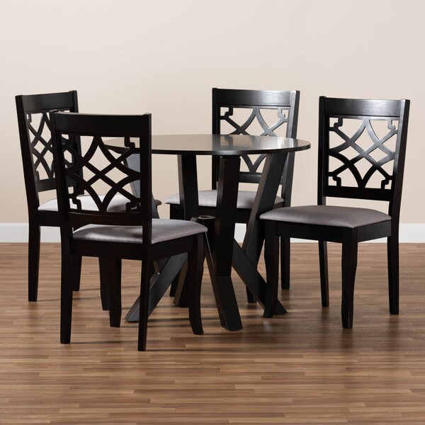 Baxton Studio Alisa Grey Upholstered and Dark Brown Finished Wood 5-Piece Dining Set - 172-9728-10900