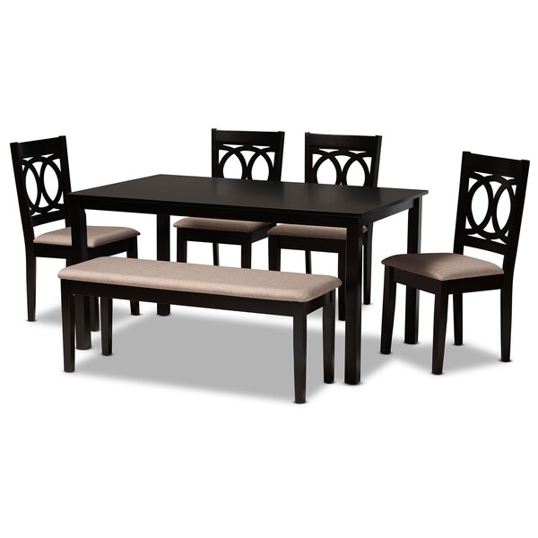 Baxton Studio Bennett Sand Upholstered and Dark Brown Wood 6-Piece Dining Set - 172-9399-10916-10519