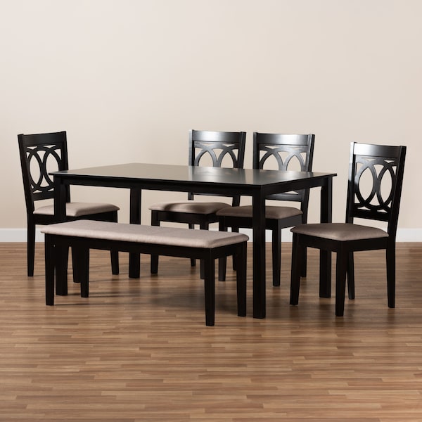 Baxton Studio Bennett Sand Upholstered and Dark Brown Wood 6-Piece Dining Set - 172-9399-10916-10519