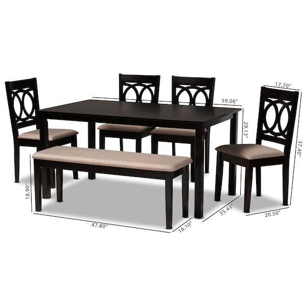 Baxton Studio Bennett Sand Upholstered and Dark Brown Wood 6-Piece Dining Set - 172-9399-10916-10519