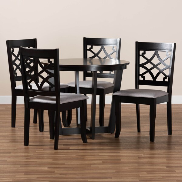 Baxton Studio Tricia Grey Upholstered and Dark Brown Wood 5-Piece Dining Set - 172-9728-10898