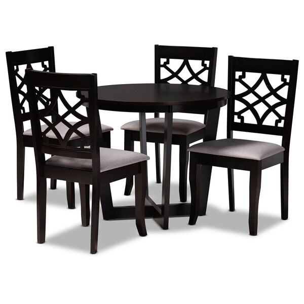 Baxton Studio Tricia Grey Upholstered and Dark Brown Wood 5-Piece Dining Set - 172-9728-10898