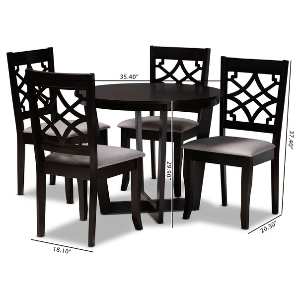 Baxton Studio Tricia Grey Upholstered and Dark Brown Wood 5-Piece Dining Set - 172-9728-10898