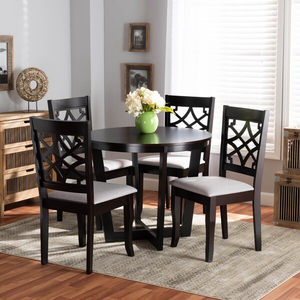 Baxton Studio Tricia Grey Upholstered and Dark Brown Wood 5-Piece Dining Set - 172-9728-10898