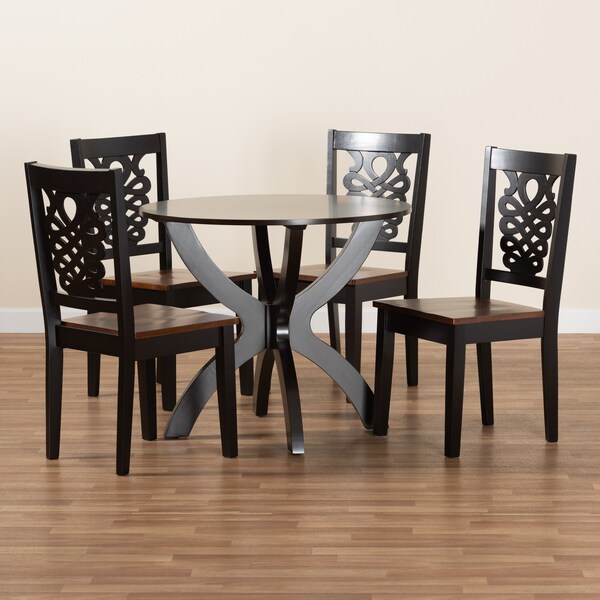 Baxton Studio Wanda Modern Two-Tone Dark Brown and Walnut Brown Finished Wood 5-PC Dining Set - 178-11384-10902-ZORO