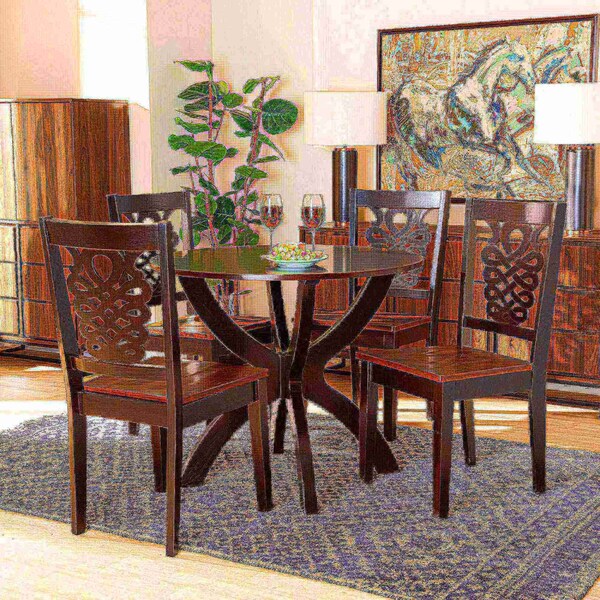 Baxton Studio Wanda Modern Two-Tone Dark Brown and Walnut Brown Finished Wood 5-PC Dining Set - 178-11384-10902-ZORO