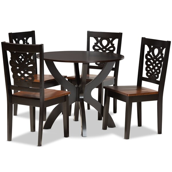 Baxton Studio Wanda Modern Two-Tone Dark Brown and Walnut Brown Finished Wood 5-PC Dining Set - 178-11384-10902-ZORO