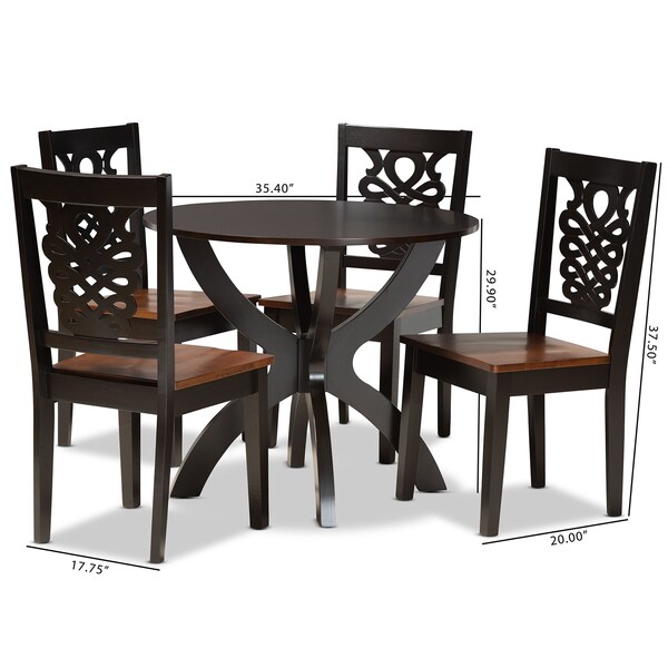 Baxton Studio Wanda Modern Two-Tone Dark Brown and Walnut Brown Finished Wood 5-PC Dining Set - 178-11384-10902-ZORO