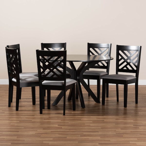 Baxton Studio Norah Grey Upholstered and Dark Brown Finished Wood 7-Piece Dining Set - 172-10526-10894