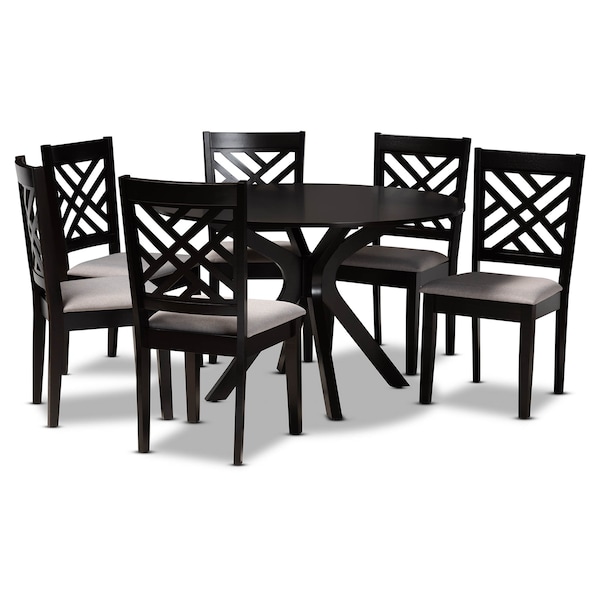 Baxton Studio Norah Grey Upholstered and Dark Brown Finished Wood 7-Piece Dining Set - 172-10526-10894