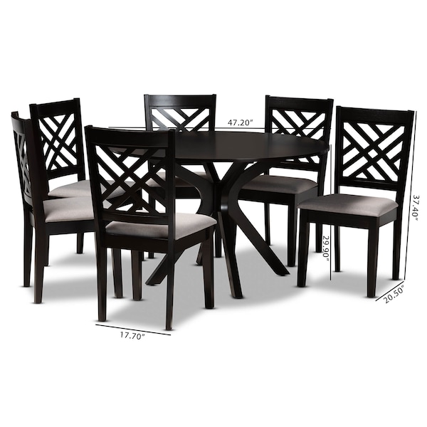 Baxton Studio Norah Grey Upholstered and Dark Brown Finished Wood 7-Piece Dining Set - 172-10526-10894
