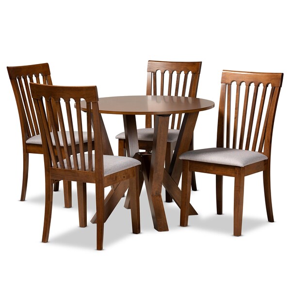 Baxton Studio Marian Modern and Contemporary Grey Fabric and Walnut Brown Finished Wood 5-Piece Dining Set - 174-9879-10899-ZORO