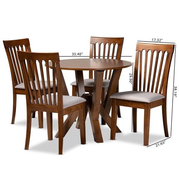 Baxton Studio Marian Modern and Contemporary Grey Fabric and Walnut Brown Finished Wood 5-Piece Dining Set - 174-9879-10899-ZORO