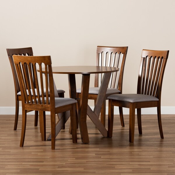 Baxton Studio Marian Modern and Contemporary Grey Fabric and Walnut Brown Finished Wood 5-Piece Dining Set - 174-9879-10899-ZORO