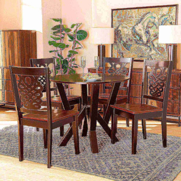 Baxton Studio Valda Modern Two-Tone Dark Brown and Walnut Brown Finished Wood 5-PC Dining Set - 178-11384-10900-ZORO