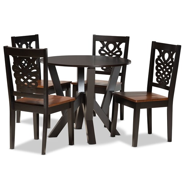 Baxton Studio Valda Modern Two-Tone Dark Brown and Walnut Brown Finished Wood 5-PC Dining Set - 178-11384-10900-ZORO