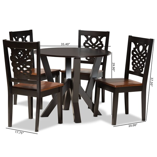 Baxton Studio Valda Modern Two-Tone Dark Brown and Walnut Brown Finished Wood 5-PC Dining Set - 178-11384-10900-ZORO