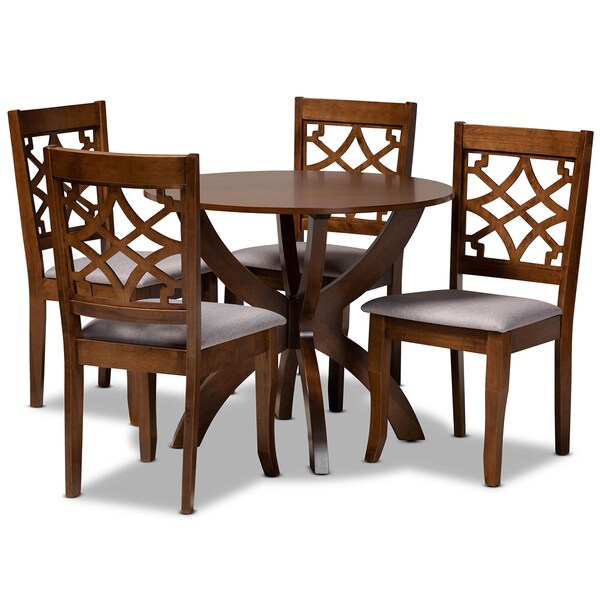 Baxton Studio Sandra Grey Upholstered and Walnut Wood 5-Piece Dining Set - 172-9875-10901