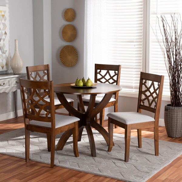 Baxton Studio Sandra Grey Upholstered and Walnut Wood 5-Piece Dining Set - 172-9875-10901